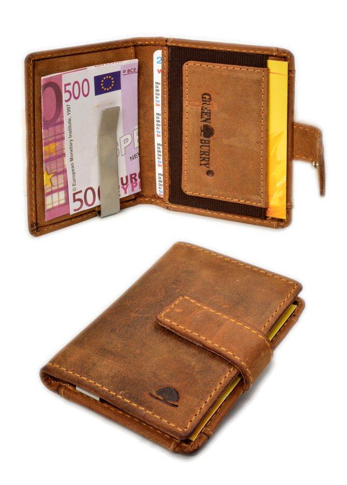 Vintage Card-Clip pocket Case RFID brown Leder